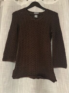 nomi Brown Open-Knit V-Neck Sweater